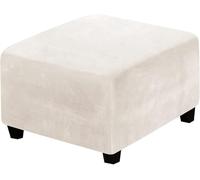 HACLEN Velvet Ottoman Cover Square, Stretch Storage Ottoman Slipcover Washable Soft Foot Stool Cover Furniture Protector for Living Room (Beige,Medium)