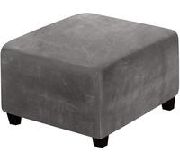 HACLEN Velvet Ottoman Cover Square, Stretch Storage Ottoman Slipcover Washable Soft Foot Stool Cover Furniture Protector for Living Room (dark gray,Medium)
