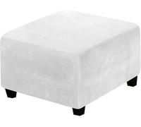 HACLEN Velvet Ottoman Cover Square, Stretch Storage Ottoman Slipcover Washable Soft Foot Stool Cover Furniture Protector for Living Room (White,Medium)