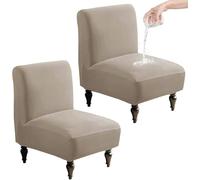 HACLEN Waterproof Armless Accent Chair Covers Set of 2 1, Soft Stretch Armless Chair Slipcovers Washable Slipper Chair Covers with Elastic Bottom (Khaki,2 PCS)