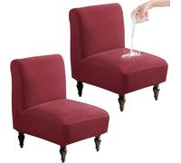 HACLEN Waterproof Armless Accent Chair Covers Set of 2 1, Soft Stretch Armless Chair Slipcovers Washable Slipper Chair Covers with Elastic Bottom (burgundy,2 PCS)
