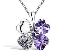Hacoly Ladies Four Leaf Clover Heart-shaped Crystal Diamond Necklace Birthday Valentine Wedding Party Jewelry For Woman Girl (purple)