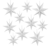 Haconba 10 Pcs 25 cm/ 30 cm/ 35 cm/ 40 cm Christmas 3D Paper Stars 7 Pointed Hollow Hanging Paper Star Lanterns for Christmas Holiday Wedding Birthday Party Home Decor