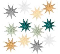 Haconba 12 Pack 18 Inch Large 3D Paper Star Hollow 9 Pointed Giant Hanging Paper Star Lanterns Lampshade for Christmas Wedding Home Birthday Party, 6 Colors