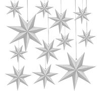 Haconba 12 Pack 3D Large Paper Star Hanging Paper Star Lanterns Lampshade for Christmas Wedding Birthday Holiday Party Home Decor White