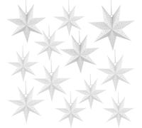 Haconba 12 Pack Christmas 3D Paper Stars 7 Pointed Hollow Out Hanging Paper Star Lanterns Lampshade for Christmas Wedding Birthday Party Decorations, 4 Size