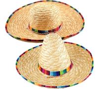Haconba 2 Styles Large Mexican Sombrero Hat with Rainbow Serape Trim Big Sombrero Straw Hat for Adults Teens Mexican Fiesta Party