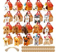 Haconba 20 Pack Adopt a Dog Party Favours Set with 20 Mini Plush Dog Stuffed Animals 20 Birthday Hats 20 Red Cardboard Dog Houses and 100 Gift Tags for Pet Adoption Birthday Parties