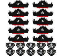 Haconba 20 Pieces Pirate Hat and Eye Patch Set With Skull Print Captain Costume Cap and Eye Mask for Halloween Theme Party Cosplay Masquerade Accessories