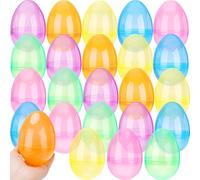 Haconba 24 Pack 5 Inch Large Easter Eggs Colorful Translucent Fillable Plastic Eggs with Flat Bottom for Easter Basket Fillers Egg Hunt Party Supplies, 6 Colors