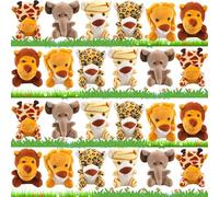 Haconba 24 Pieces Mini Safari Stuffed Animals Toys Small Jungle Plush Animal Toy Set for Safari Jungle Zoo Themed Parties Baby Shower Birthday Children's Day Gift