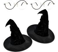 Haconba 6 Pack Women Witch Cosplay Costume Includes 2 Pcs Witch Hat 2 Pcs Wizard Glasses and 2 Pcs Ring for Adult Halloween Cosplay Dress Up Props