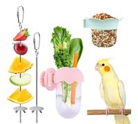 HACRAHO Bird Cage Feeder for Vegetable,4 PCS Parrot Veggies Holder with Water-Storage Design to Keep Greens Fresh Food Holder Hanging Slow Feeder Hanging Feeder for Parakeet(Green&Pink)