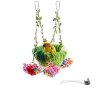 HACRAHO Bird Nest,1 PCS Parrot Hanging Swing Hammock Parrot Breeding Nest Bed Bird Cage House for Budgies Parakeets Cockatiels Lovebirds Conures with A Cleaning Brush(Green)