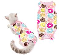 HACRAHO Cat Recovery Suit, 1 Piece Pet Surgical Recovery Clothes Breathable E-Collar Alternative for Cats and Dogs, Donuts, Chest Girth 15.35"