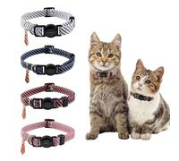 HACRAHO Classic Stripes Cat Collars,4 PCS Breakaway Kitten Collar and Adjustable Cute Neckties Kitty Collar with Safety Buckle and Pendant for Wedding Formal and Party