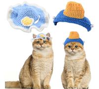 HACRAHO Cute Knitted Hat for Cat,2 PCS Pearl Girl & Egg Blossoms Cat Hat Handmade Crochet Dog Hats Winter Knitting Wool Cap Halloween Christmas Party Costume Headwear for Puppy Cats(M,Blue)