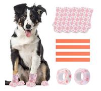 HACRAHO Disposable Dog Booties for Dog Cats,24 PCS Pet Booties Waterproof and Breathable with Adjustable Bandage Unstoppable Paw Protectors for Dogs Cats Pink(M)