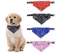 HACRAHO Dog Bandana Collar, 4 Pieces Dog Bandana Collar with Adjustable Buckle Pet Triangle Scarf Bibs for Small Dogs Cats, M