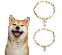 HACRAHO Dog Necklace Collar, 2 PCS Adjustable Golden Dog Necklace with Elegant Pearl Pendant Durable Metal Dog Cuban Chain Collar with Adjustable Buckle for Cats Dogs Puppy