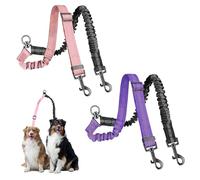 HACRAHO Double Dog Leash Coupler-360°Swivel,2 PCS No Tangle Walking Leash with Shock Absorbing Bungee for Outdoor Walk Train Small Medium Pet(Pink,Purple)