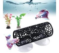HACRAHO Fish Tunnel Toys, 1 Pack Betta Toys Small Hole Hollow Small Hole Hollow Cave Safer for Little Fish & Shrimp Aquarium Decor & Hideout Tube(Black)