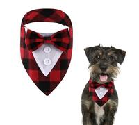 HACRAHO Formal Dog Tuxedo Bandana, 1 Pack Plaid Dog Tuxedo Bandana Dog Wedding Collar with Bow Tie Adjustable Pet Costume Bowtie Neckerchief for Small Medium Dogs, L