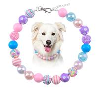 HACRAHO Handmade Rainbow Beaded Dog Collar,Candy Beads Handmade Fancy Dog Collar with Bell Necklace Jewelry Adjustable Pet Pearl Collar Pet Necklace Jewelry Accessories for Medium Large Dogs