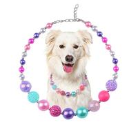 HACRAHO Handmade Rainbow Beaded Dog Collar,Candy Beads Handmade Fancy Dog Collar with Bell Necklace Jewelry Adjustable Pet Pearl Collar Pet Necklace Jewelry Accessories for Medium Large Dogs