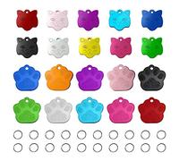 HACRAHO Personalized Dog ID Tag, 20 PCS Engraved Dog Tag with Cute Patterns Aluminum Colorful Pet Name Tag with 20 PCS Key Rings for Dogs Cats