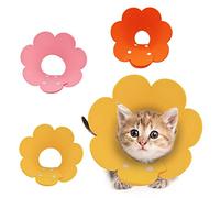 HACRAHO Pet Cone Collar, 3 PCS Cute Sunflower Shape Surgery Recovery Elizabethan Collars Adjustable Cone After Surgery Neck Collar for Cats and Dogs, Yellow and Pink and Orange