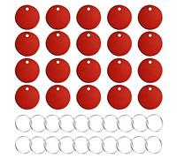 HACRAHO Pet ID Tags, 20 PCS Red Round Pet Identification Tags Double Sided Blank Dog Name Tags with 20 Pieces Key Rings for Dogs Cats, Red