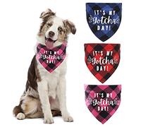 HACRAHO Plaid Dog Bandana, 3 PCS It’s My Gotcha Day Dog Bandana Adjustable Pet Triangle Scarf for Small Medium Dogs Cats Puppy, L