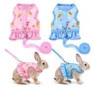 HACRAHO Rabbit Harness and Leash Set,2PCS Pink Blue Escape-Proof Vest S | Pink & Blue Dual Fasteners H-Shaped Vest with Skirt & Leash for Rabbits and Small Pets