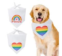 HACRAHO Rainbow Dog Bandana, 2 PCS White Rainbow Dog Bandana Cotton Pet Triangle Scarf with Heart Rainbow Pattern for Dogs Cats and Pride Month