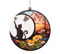 HACRAHO Stained Glass Window Hanging, 1 Pack Black Cat On The Moon Suncatcher Ornament Decor Stained Glass Cat Memorial Gifts
