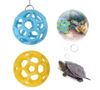HACRAHO Turtle Feeder Ball with Chain, 2 PCS Hanging Turtle Food Feeder Ball Turtles Toy for Habitat Feed Pets Teething Toys Turtles Habitat Hanging Feeding Grass Balls Tank Accessories(Yellow & Blue)