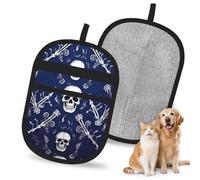 HACXZ Blue Skull And Bones Reusable Pet Hair Glove, Electrostatic Fur Remover Brush for Dogs & Cats