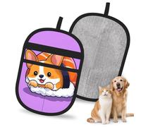 HACXZ Corgi in Sushi Roll for Pet Hair Removal Gloves - Soft Rubber Deshedding Grooming Mitts for Dogs/Cats, Short/Long Fur, Massage & Bathing, Furniture/Couch/Carpet (Pair)