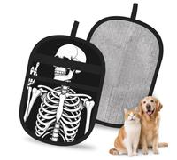 HACXZ Rock and Roll Skeleton Skull for Pet Hair Removal Gloves - Soft Rubber Deshedding Grooming Mitts for Dogs/Cats, Short/Long Fur, Massage & Bathing, Furniture/Couch/Carpet (Pair)