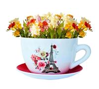hadaaya 7.5" Ceramic Teacup Planter Pot with Saucer | Ideal for Succulents, Orchids, Herbs & Flowers | Indoor & Outdoor Use for Valentines Day Gift - RED - Paris Eiffel Tower