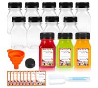 Hadatido 12Pack 4oz Plastic Bottles with Lids 120ml Juice Shot Containers-Wide Mouth Reusable Wellness Shot Jars for Juicing,Ginger,Liquor,Juice Stickers,Cleaning Brush & Silicone Funnel