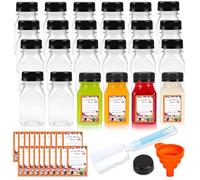 Hadatido 24PCS 4oz Juice Shot Bottles with Caps Plastic Bottles 120ml Juice Containers Wide Mouth Reusable Wellness Shot Jars for Ginger Potion, Liquids,with Stickers,Cleaning Brush & Silicone Funnel