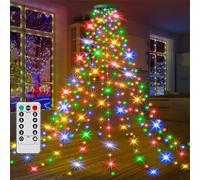 HADAVAKA Christmas Tree Waterfall Light, LED Outdoor Xmas Light with Ring, USB Christmas Light with Remote Control, LED Christmas String Lights for Indoor Outdoor Christmas Ornaments (Color,2M)