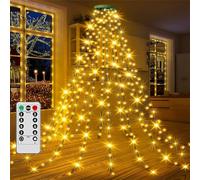 HADAVAKA Christmas Tree Waterfall Light, LED Outdoor Xmas Light with Ring, USB Christmas Light with Remote Control, LED Christmas String Lights for Indoor Outdoor Christmas Ornaments (Warm,3M)