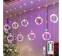 HADAVAKA Christmas Window Led Lights, Curtain Fairy Lights, with Remote Control, USB Powered, 8 Lighting Modes, Suitable for Xmas Party Bedroom Window Wall Decoration (Colour,Circle+Snow)