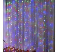 HADAVAKA Curtain Light Indoor Outdoor, LED Waterfall String Light with Hooks, 8 Modes Remote Control Fairy Light, USB Window Light, for Indoor Outdoor Bedroom Gazebo Party (Multicolor, 3 * 2 M)