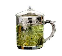 HADAVAKA Glass Tea Cups with Handles Transparent Tea Cups & Coffee Glasses, Glass Tea Cup with Lid, Thickened Heat-Resistant Tea Mug, for Loose-Leaf Tea, Blooming Tea, Tea Bag and Coffee (425ML-A)