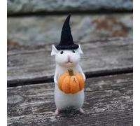 HADAVAKA Halloween Mouse with A Pumpkin, Handmade Felt Mouse Halloween Decorations Mouse, Halloween Broom Pumpkin Gifts, Handmade Gift, DIY Needle Felting Kit Cute Christmas Mouse Birthday Mouse (A)