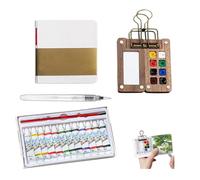 HADAVAKA Mini Watercolor Paint Set, Pocket Artist Watercolor Travel Set, Watercolour Sketchbook, With 8 Grids Travel Paint Palette and 12 Colour Of Pigment, for Artists Painters Students (Wooden)